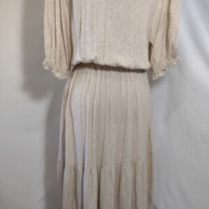 CALISTA Women's Tan Floral Print Pleated Peasant Prairie Boho Maxi Dress Size M